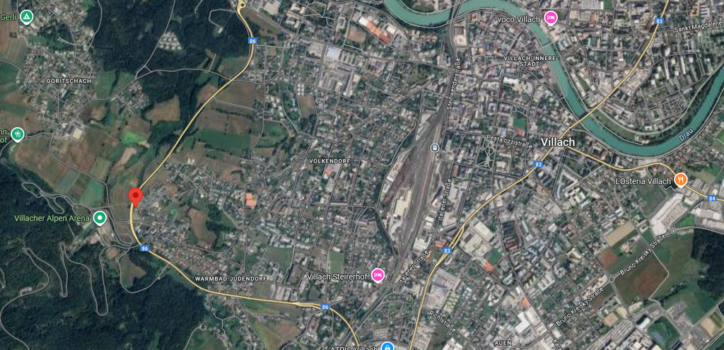 Auszug aus Google Maps mit der Adresse der PMS Niederlassung in Villach